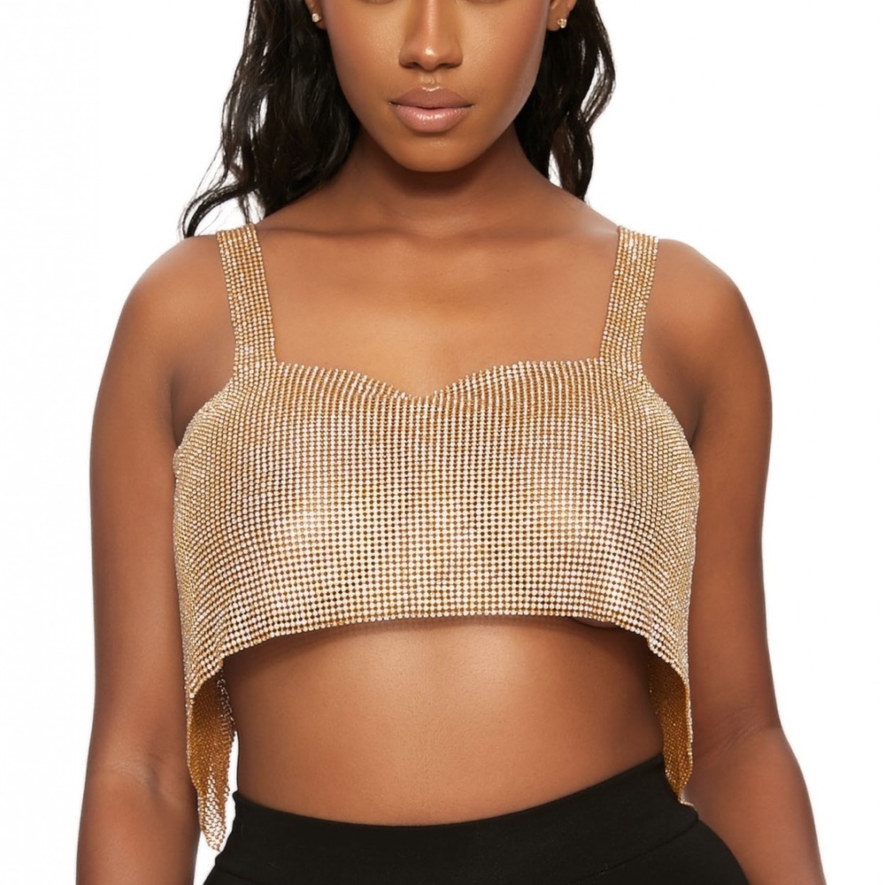 Gold Rhinestone Chain Link Crop Top